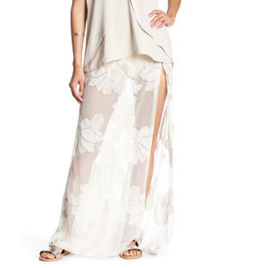 Elegant Cream Floral Maxi Skirt